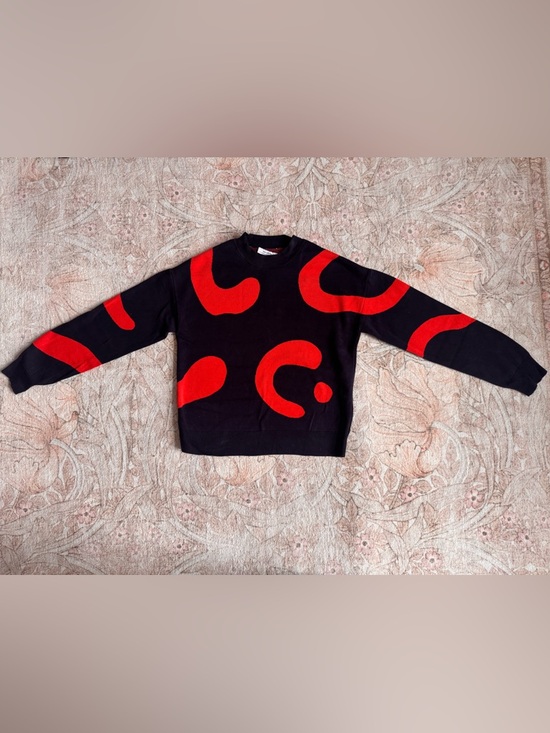 & Other Stories Sweaters - & Other Stories Navy & Red Squiggly Geometry Crop Sweater